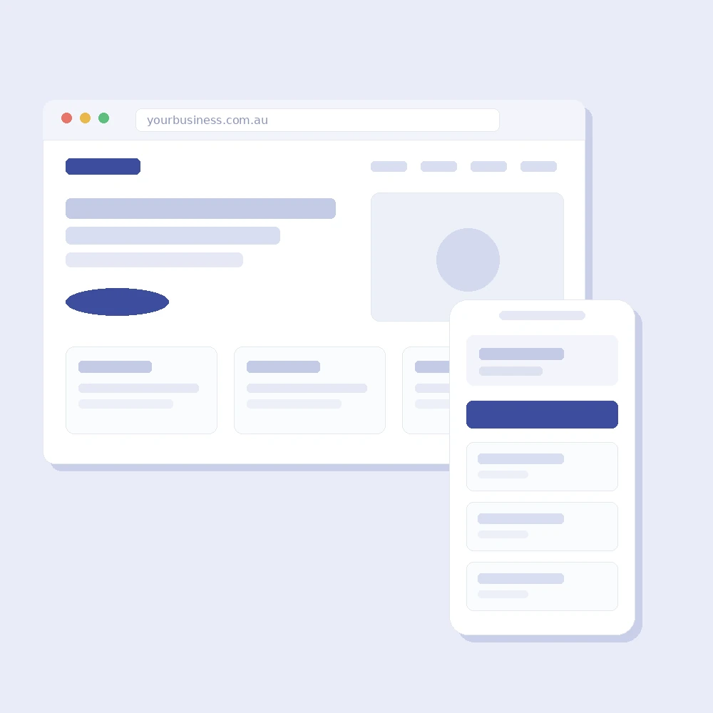 A modern business website shown on desktop and mobile